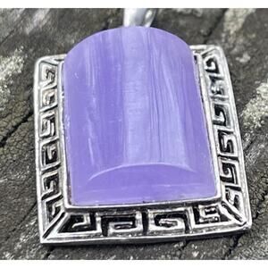 GSJ Lavender Jade Sterling Silver 925 Pendant Purple Greek Key Goldstone Signed